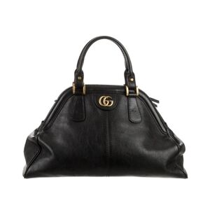 Luxurious Black Leather Satchel with Gold Accents